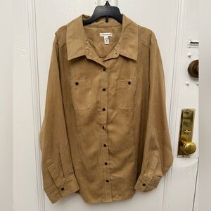Croft & Barrow Tan Faux Suede Button Up Blouse Size 1X